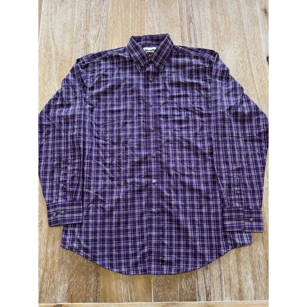 Wrangler Riata Shirt Mens L Purple White Plaid Long Sleeve Button Down MR2078A
